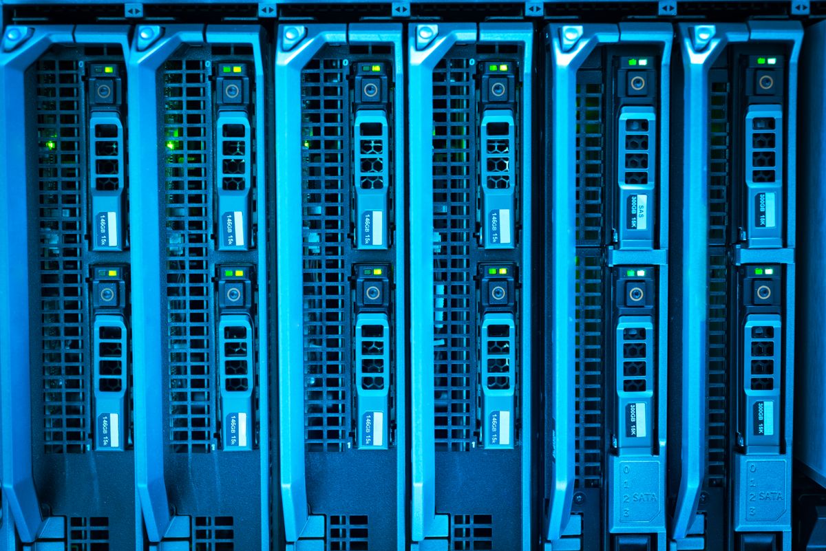 Server drive bays holding backup storage in a data center rack